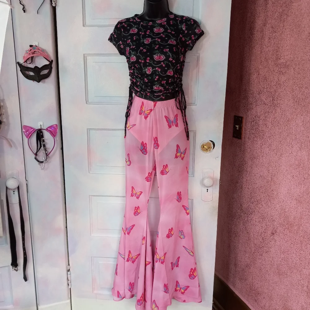 SOLD! Dolls Kill cherries ruched baby doll top! Sheer mesh kawaii cute nwt top! - Picture 13 of 13